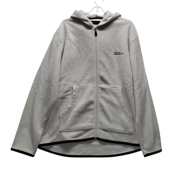Perry Ellis Beige Fleece Hoodie Jacket L/G – Zip Up, Kangaroo Pocket, Logo - Picture 1 of 10